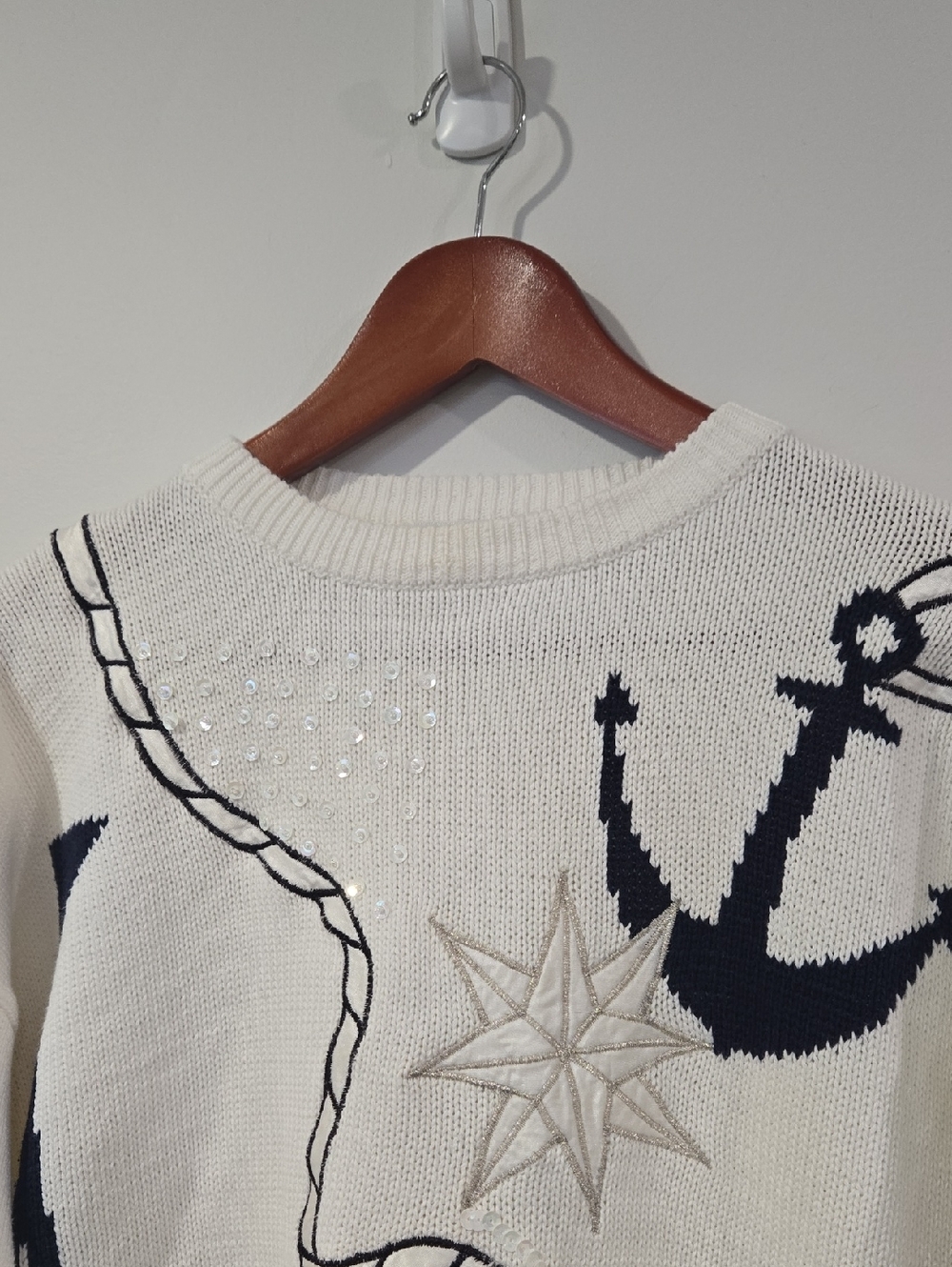 Vintage/Retro 80's Nautical Anchor Knit Cotton  Sequined And EmbroideredSweater - Picture 2 of 9